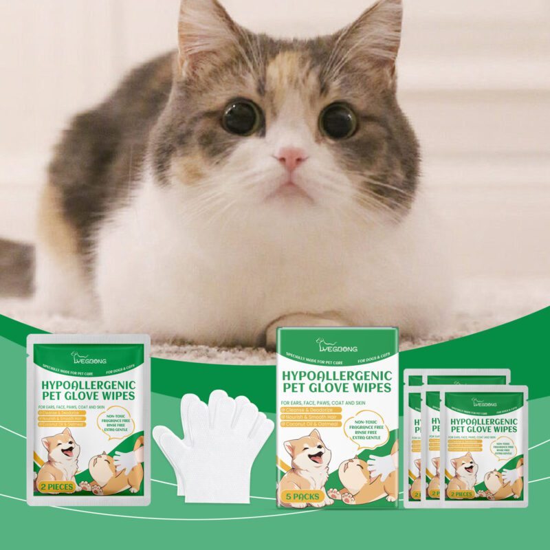 Yegbong Disposable Pet Cleaning Gloves for Dogs & Cats - Gentle Hair & Skin Wipes - Image 2