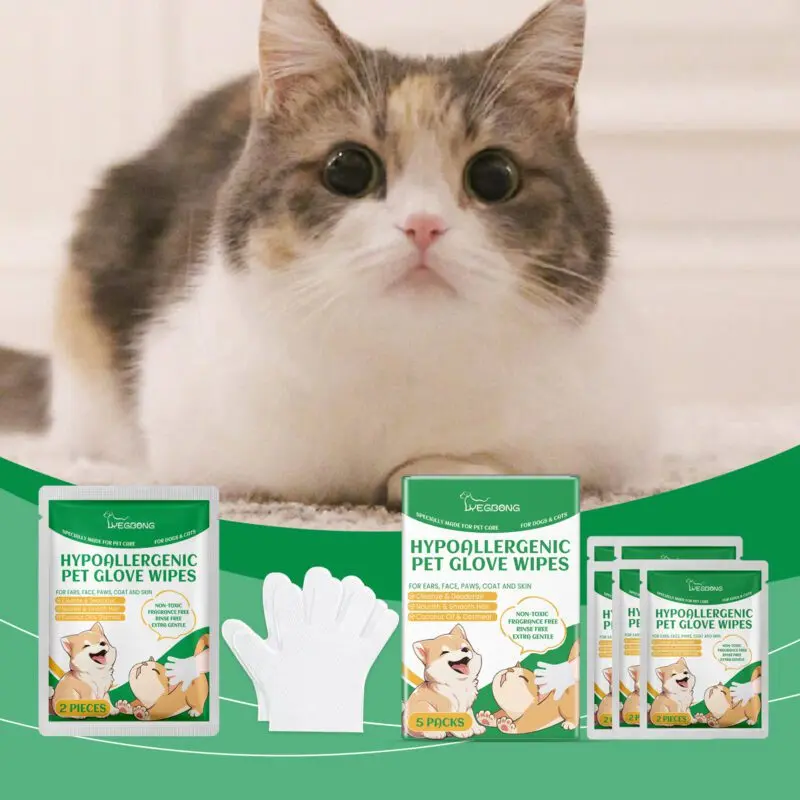 Yegbong Disposable Pet Cleaning Gloves for Dogs & Cats - Gentle Hair & Skin Wipes - Image 2