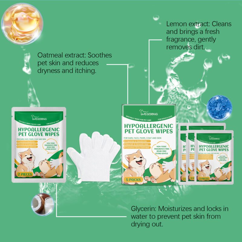 Yegbong Disposable Pet Cleaning Gloves for Dogs & Cats - Gentle Hair & Skin Wipes - Image 3