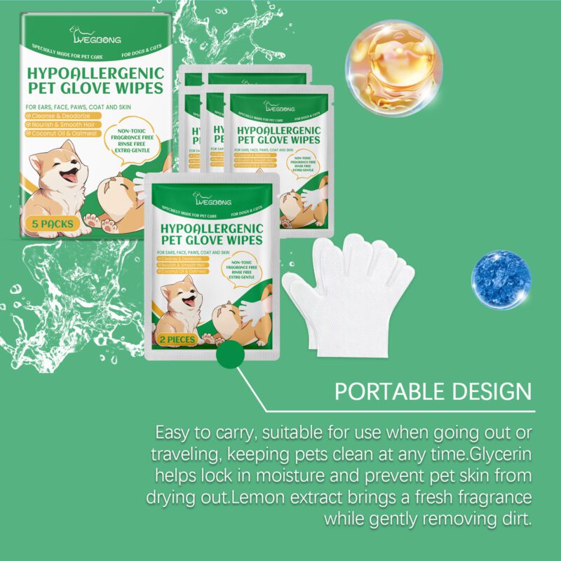 Yegbong Disposable Pet Cleaning Gloves for Dogs & Cats - Gentle Hair and Skin Care - Image 4
