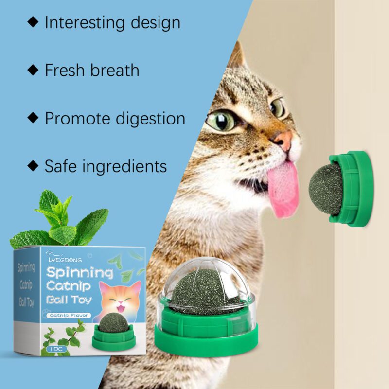 Yegbong Mint-Flavored Interactive Rotating Cat Ball Toy with Catnip for Cats and Kittens - Image 3