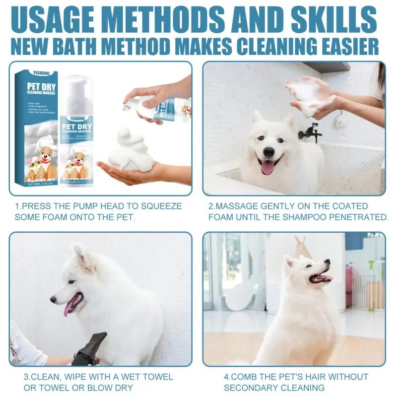 Yegbong Waterless Pet Dry Cleaning Mousse for Cats & Dogs - Deodorizing, Softens & Smooths Coat - Image 6