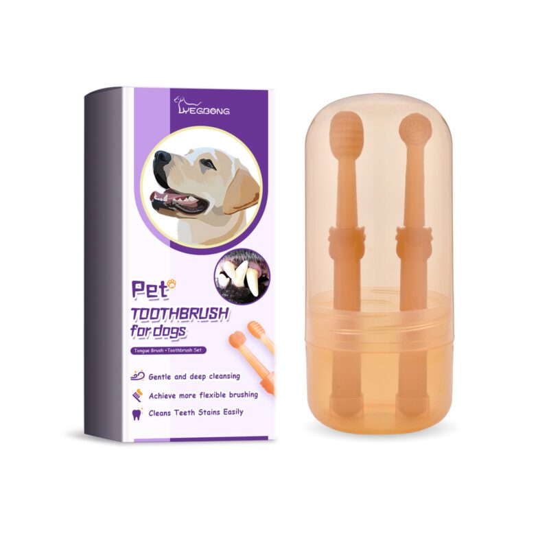 Yegbong Pet Toothbrush and Tongue Cleaner Set - Stain Removal, Oral Health Care