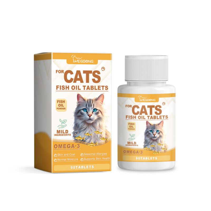Yegbong Cat Fish Oil Tablets - Vitamin-Enriched Skin and Coat Care for Healthy Cats