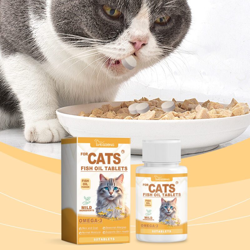 Yegbong Cat Fish Oil Tablets - Vitamin-Enriched Skin and Coat Care for Healthy Cats - Image 2