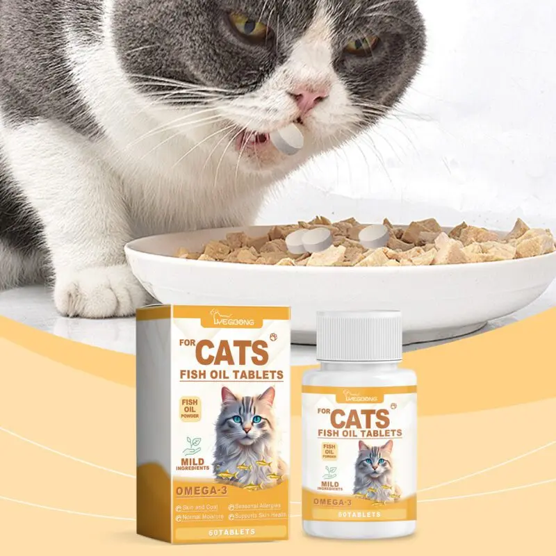 Yegbong Cat Fish Oil Tablets - Vitamin-Enriched Skin and Coat Care for Healthy Cats - Image 2