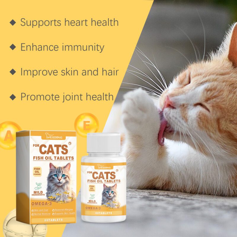 Yegbong Cat Fish Oil Tablets - Vitamin-Enriched Skin and Coat Care for Healthy Cats - Image 4